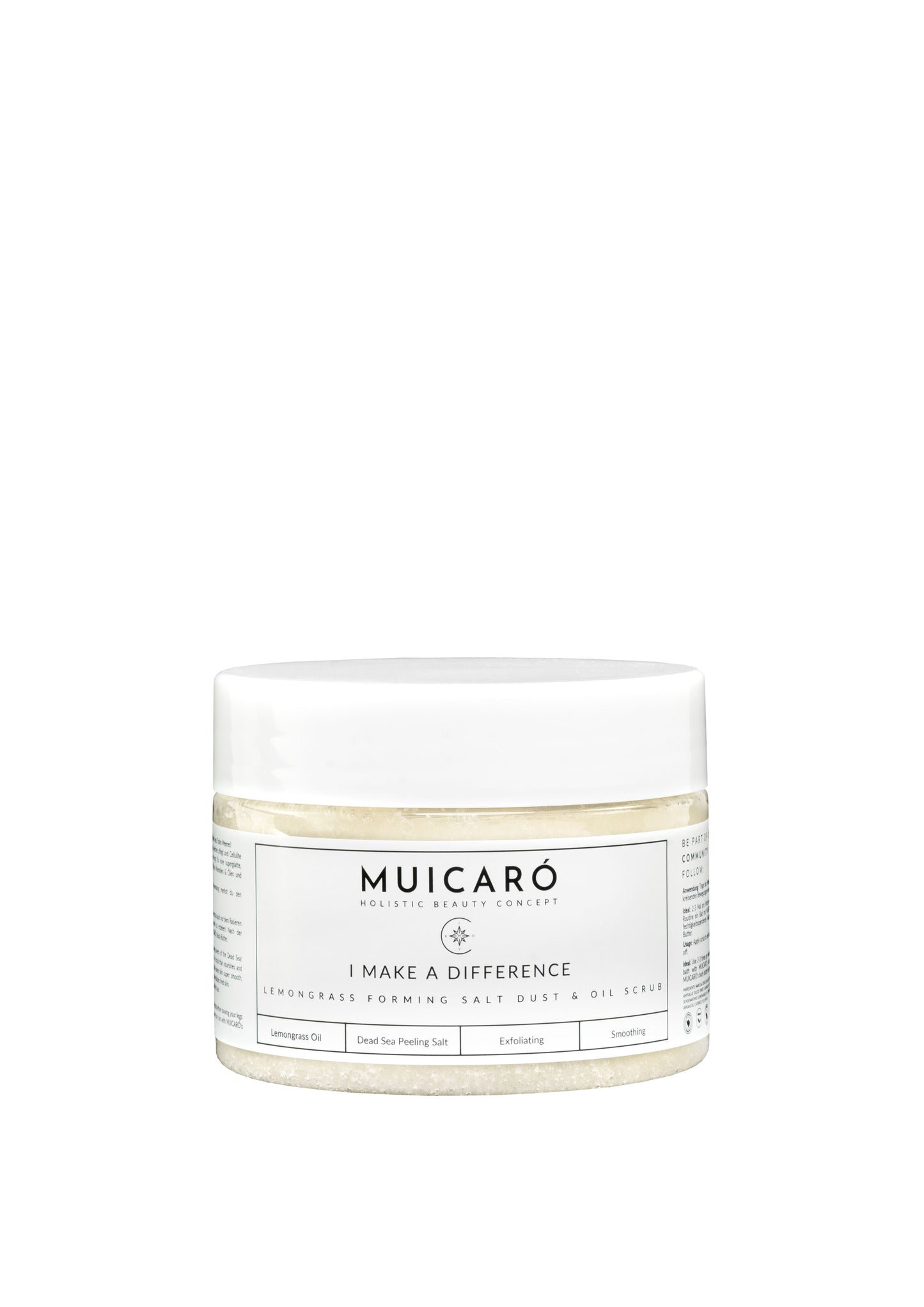 Bodyscrub mit Toten Meer Salz und Zitronengrasöl, Mandelöl glättet die Haut und macht sie langanhaltend geschmeidig, natürlich und vegan