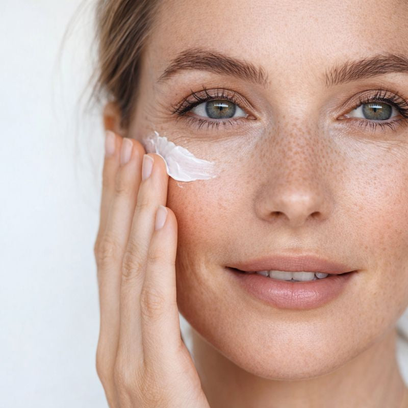 Frau trägt Gesichtscreme auf