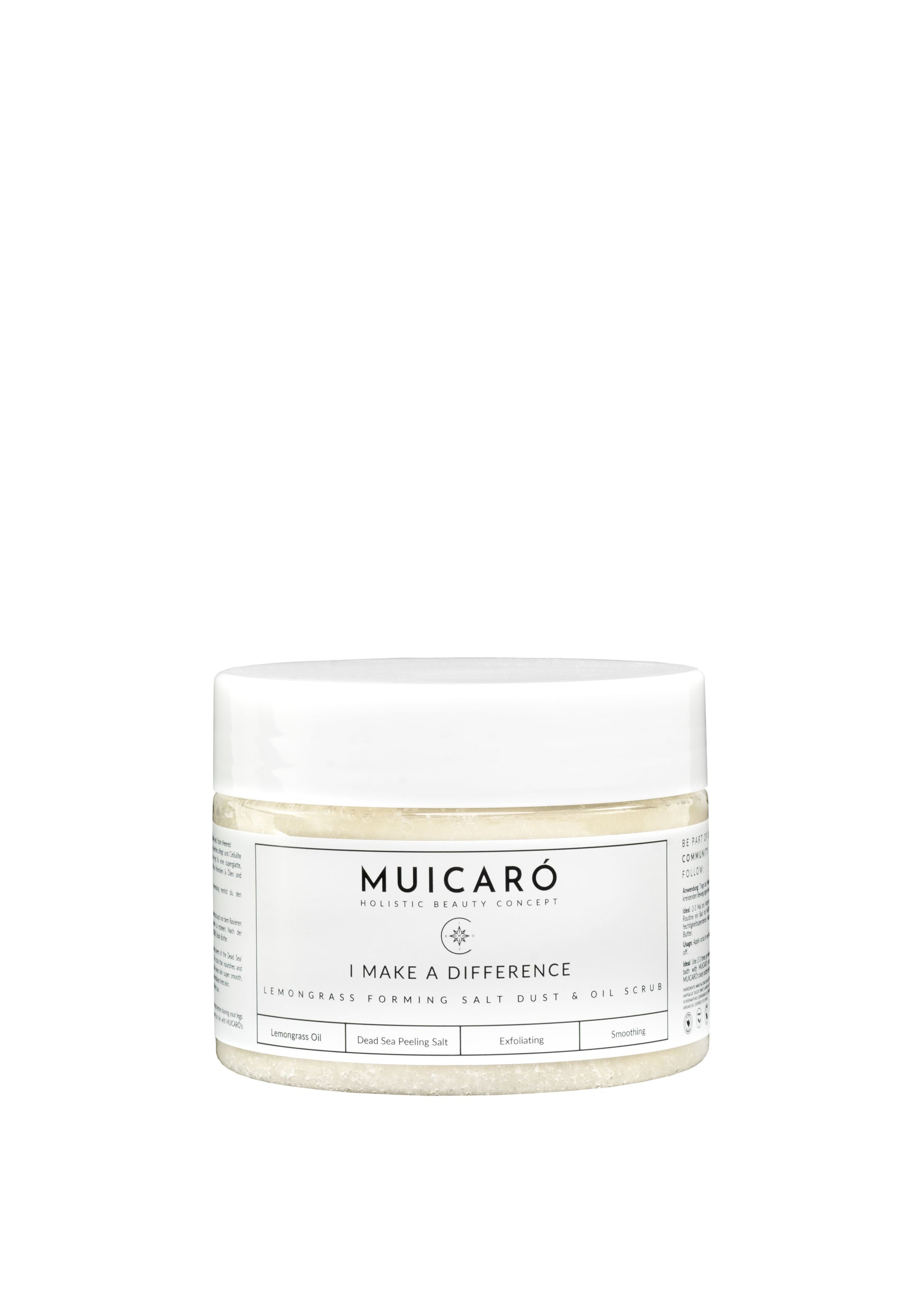 Bodyscrub mit Toten Meer Salz und Zitronengrasöl, Mandelöl glättet die Haut und macht sie langanhaltend geschmeidig, natürlich und vegan