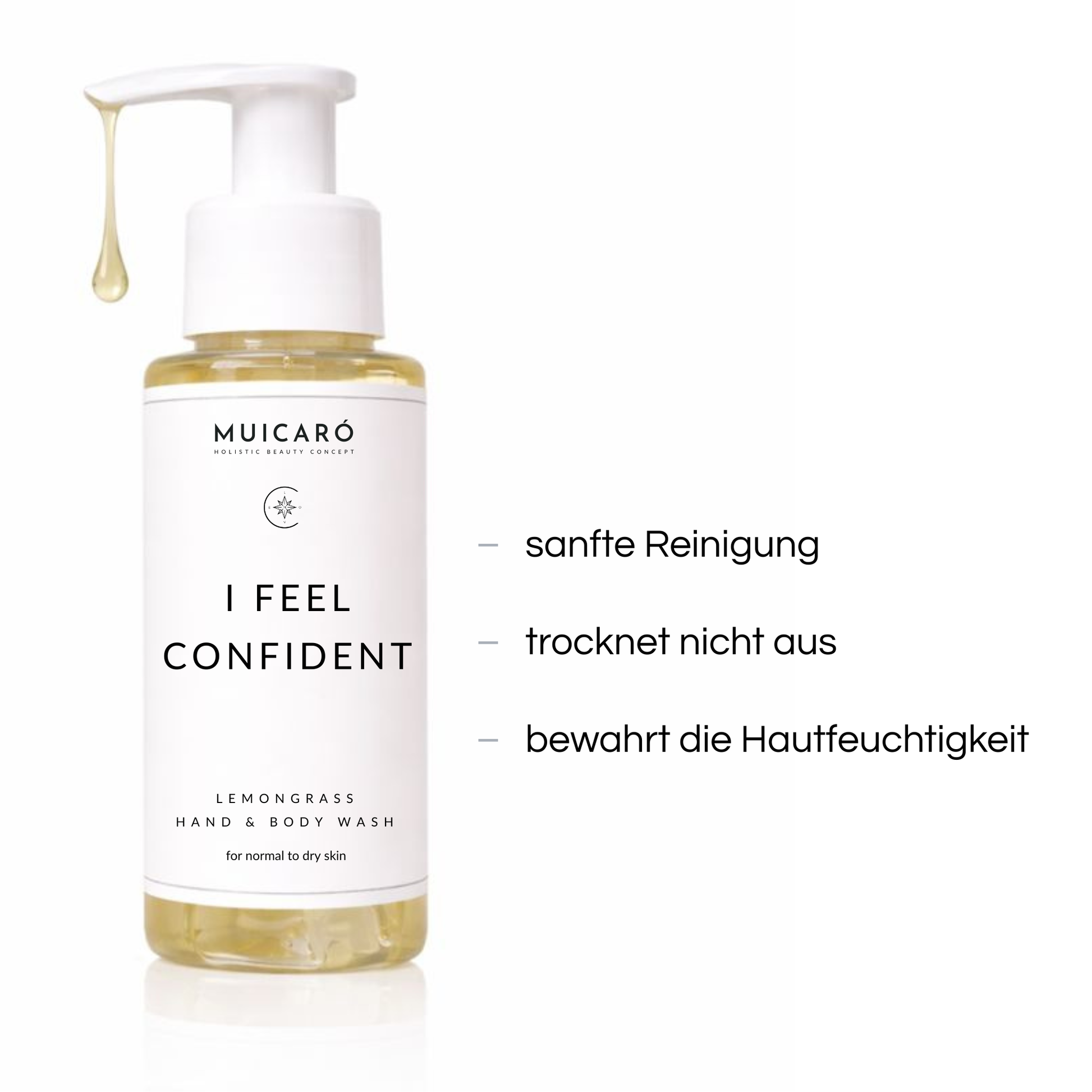 muicaró hand & body wash mit fließender gel-textur aus dem pumpkopf